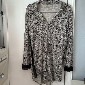 Victoria's Secret Leopard Printed Buttoned Pajama Tunic Shirt